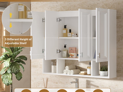 Bathroom Cabinet With 3 Adjustable Shelves Wall Mounted Medicine Cabinet, Soft Closing Hinges, Open Shelving Design - White