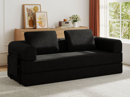 Convertible Sleeper Sofa Bed With Cylindrical Pillow, Fixed Shape Frame