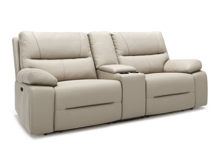 Malibu - Modern Power Motion 3 Piece Reclining Loveseat Sofa With Cup Holders - Cream Taupe Beige