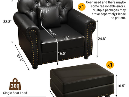 Upholstered Sofa With Nailhead Trim, Rolled Armrests With Ottoman