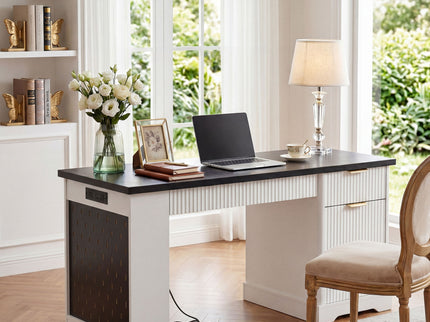 Modern Fluted Office Desk With Storage Cabinet