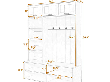 Farmhouse Hall Tree & Bench And Shoe Storage