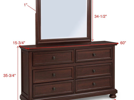 1 Piece Dresser, 6 Drawer Storage, Bedroom Furniture - Brown / Cherry