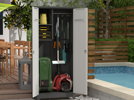 Outdoor Cabinet, Large Capacity Storage Vertical Tall Design With Shelves And Secure Lock