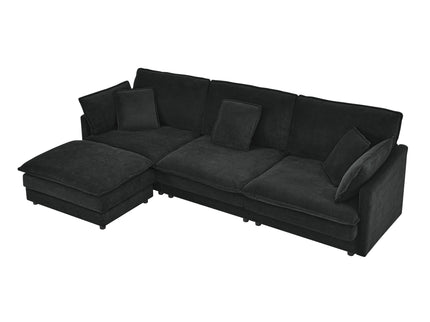 L-Shaped Sectional Sofa With Ottoman, Convertible 4 Seater Couch
