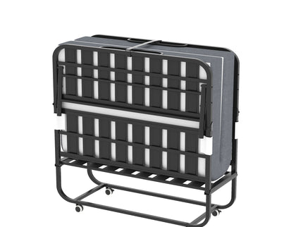 Twin Wide Folding Bed For Tall People, Extra Long & Wide Rollaway With Memory Foam, Heavy-Duty - Black