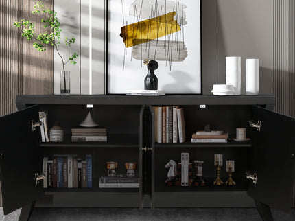 Refined Industrial 4 Door Credenza With Arc Legs & Clasps