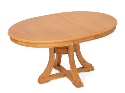 Extendable Round Dining Table, Adjustable Length, Construction With Space Saving Design - Natural Wood