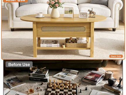 Oval Coffee Table With With 2 Storage Drawers For Living Rooms - Wood