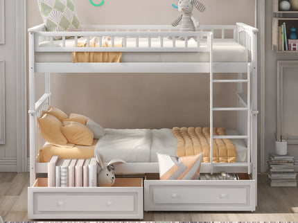Twin Over Twin Bunk Bed With Drawers, Convertible Beds