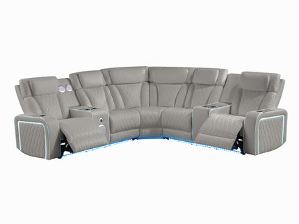 Electra - Power Recliner Sectional Sofa With Power Headrests, Console Loveseats, Wedge, LED Light Strip, Speakers