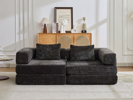 Convertible Floor Sofa Bed With Pillow Back Support Armrest