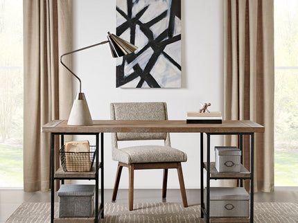 Industrial Style Metal Frame Accent Desk With Side Shelving - Gray