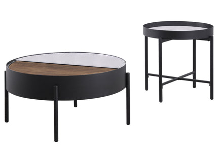 Rafael - 2 Piece Coffee Table Set With Sliding Storage - Tan / Black