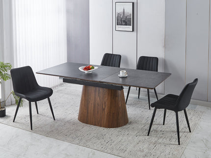 Extendable Dining Table With Cone Base - Brown / Black