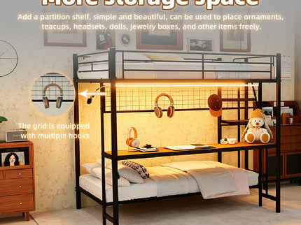 Bunk Bed With Built In Desk And LED Lighting