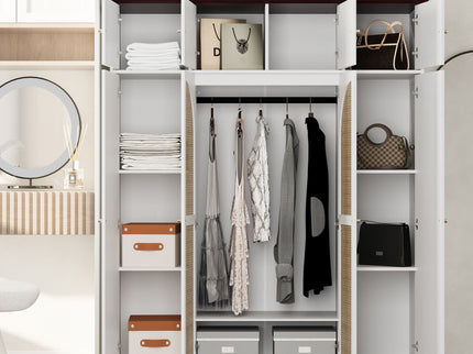 8 Door Armoire Wardrobe With Adjustable Shelves And Hanging Rod