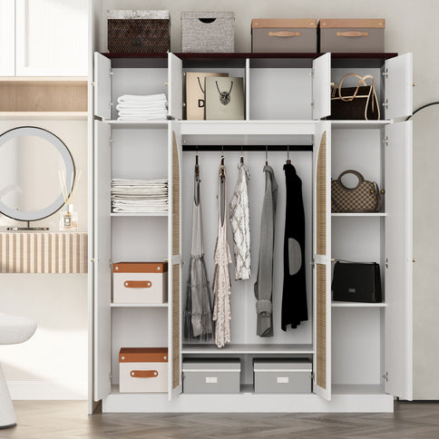 8 Door Armoire Wardrobe With Adjustable Shelves And Hanging Rod