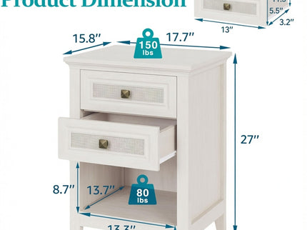 Nightstands With 2 Drawers, Bedside Tables For Small Spaces (Set of 2) - White