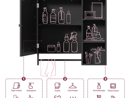 Wall Mounted Bathroom Storage Cabinet, Medicine Cabinets With Large Mirror Door, Adjustable Shelves And Three Open Storage Levels(Not Include Bathroom Vanity)