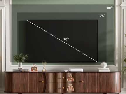 70" TV Stand With Tambour Doors And Fluted Drawers - Dark Brown