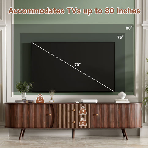 70" TV Stand With Tambour Doors And Fluted Drawers - Dark Brown