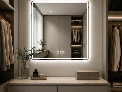 36 X 36 LED Bathroom Mirror With Dimmable Frosted Light Band, 3 Color Temperatures, Anti Fog, Memory & Auto Off - Silver