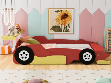 Race Car-Shaped Platform Bed With Wheels