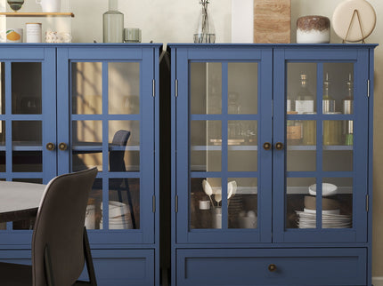 Minimalist Buffet Cabinet With Double Glass Doors And Drawer