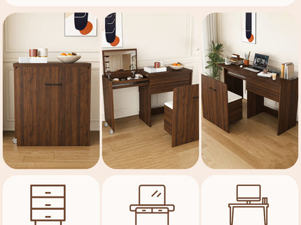 Folding Desk With Mirror And Storage Stol For Bedroom