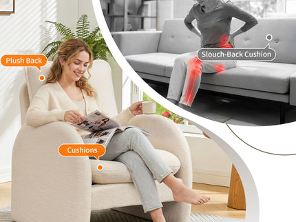 Modern Sherpa Upholstered Accent Chair, Comfortable Living Room Armchair, Lounge Chair For Bedroom, And Office