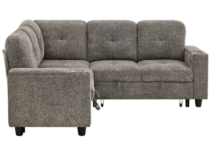 5 Seat Reversible L - Shaped Sleeper Sofa, Pull Out Convertible Sectional Couch With Storage, USB C - Charger, Cup Holders Modular Sofa Bed - Gray