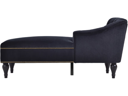 Velvet Chaise Lounge, Button Tufted Right Arm Facing Lounge Chair With Nailhead Trim For Living Room - Black