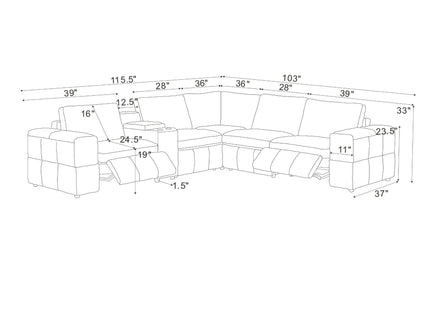 Upholstered Large Arms Sectional With Recliner Seats