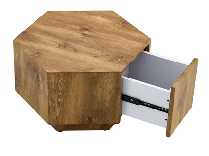 Hexagonal Coffee Table With Drawers - Wood