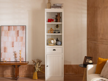 Retro Style 75'' Tall Display Shelf With Cabinet For Hallways Living Room Kitchen - White