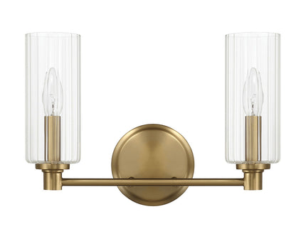 Regal - Double Light Vanity With Clear Ribbed Satin - Antique Brass / Clear