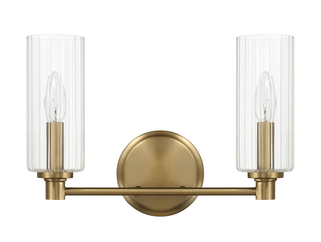 Regal - Double Light Vanity With Clear Ribbed Satin - Antique Brass / Clear
