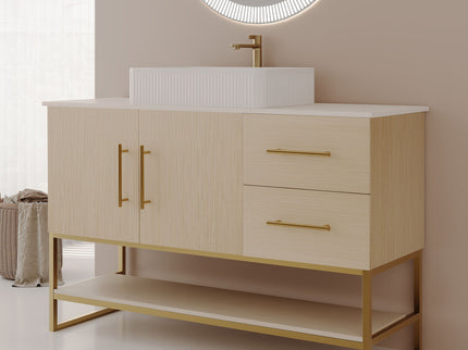 Bathroom Vanity With Vessel Sink Accent Free Standing Cabinet - Ameican White Oak / Gold / White