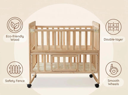Portable Mini Baby Crib 5 In 1 Convertible With Foldable Storage - Natural Wood