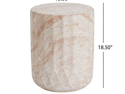 Outdoor / Indoor Lightweight Concrete Side Table, Cylinder Travertine Finish Accent Table - Beige