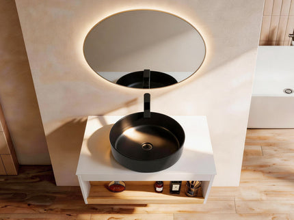 Floating Bathroom Vanity With Glossy Round Vessel Sink