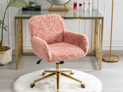 Office Chair, Artificial Rabbit Hair Home Office Chair With Metal Base, Adjustable Desk Chair Swivel Office Chair, Vanity Chair