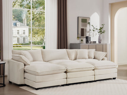 Modern Oversized Modular Cushion Sofa With Ottoman, Low Back, Deep Seating Sofa Set