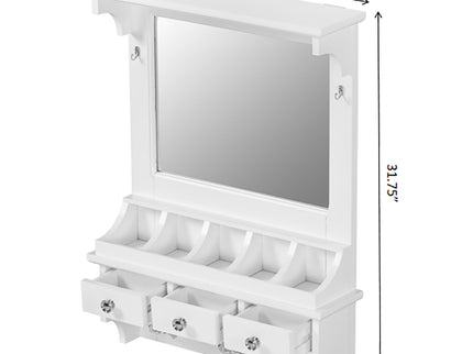 Floating Makeup Vanity With Big Mirror, Wall Mounted Storage Vanity With Drawers, Pockets & Hooks, Space Saving Decorative Home Organizer - White