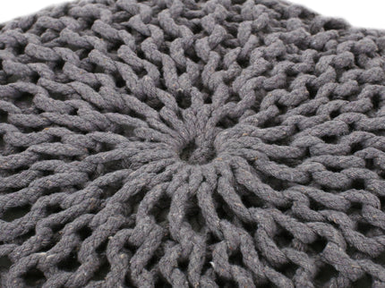 Hazel - Modern Knitted Cotton Yarn Round Pouf With Eco Friendly Pet Fibers - Dark Gray