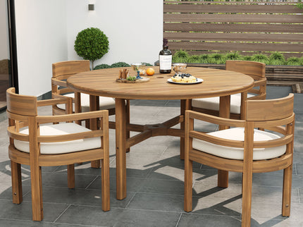 5 Piece Round Patio Table & Cushioned Armrest Chairs, Outdoor Dining Set With Umbrella Hole