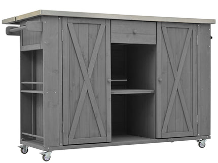 Outdoor Kitchen Island With Stainless Steel Top, Ample Storage Space, Towel And Spice Racks And A Bottle Opener