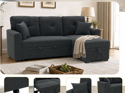 Sleeper Sectional With Pull Out Bed, Reversible Chaise