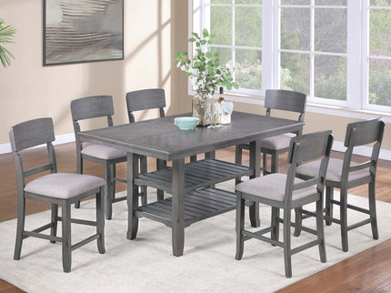 7 Piece Counter Height Dining Set With Storage Shelves, Table & 6 High Chairs - Gray
